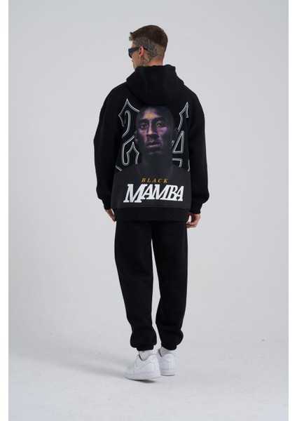 Erkek Black Mamba Baskılı Oversize Siyah Sweatshirt