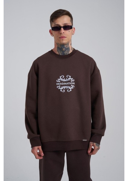 Erkek Oversize Kahverengi Sweatshirt