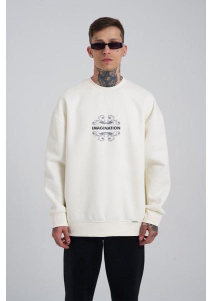 Erkek Oversize Ekru Sweatshirt