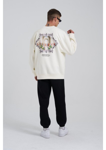 Erkek Oversize Ekru Sweatshirt