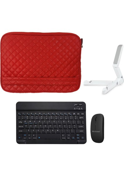 Apple iPad Pro 11 2024 Tablet Için Kapitone Tablet Çanta + Bluetooth Klavye + Mouse + Tablet Standı