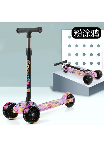 Çocuk Scooter Katlanır 2-6 Yaş Çocuk Kaykay Grafiti Flaş Scooter Yürüteç (Yurt Dışından)