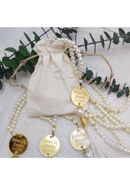 30 Adet Incili Tesbih ve Kese Kombin Bebek Mevlüt Lik