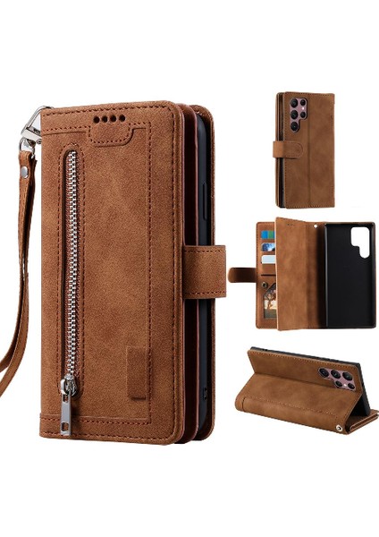 Samsung Galaxy S22 Için Flip Case Ultra Kickstand 9 Kart Yuvaları Kordon Pu (Yurt Dışından)