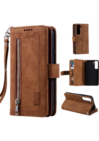 Samsung Galaxy S22 Cüzdan Kickstand Pu Deri 9 Kart Yuvaları Için Flip Case (Yurt Dışından)