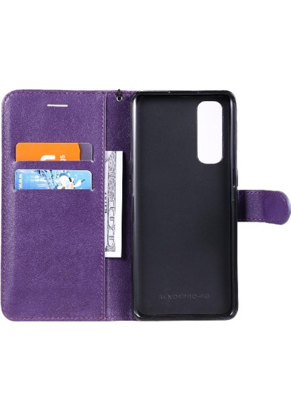 Kart Yuvası Klasik Düz Renk Cüzdan ile Oppo Reno4 Pro 4g Için Flip Case (Yurt Dışından)