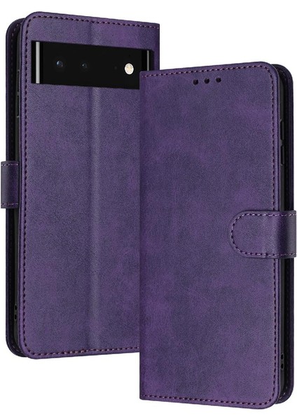 Toka Pu Deri ile Google Piksel 6 Saf Renk Kickstand Için Flip Case (Yurt Dışından)