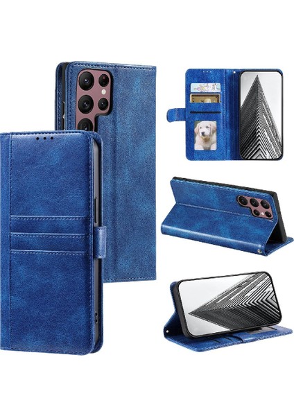 Samsung Galaxy S22 Ultra 6 Kart Yuvaları Kickstand Pu Deri Için Flip Case (Yurt Dışından)