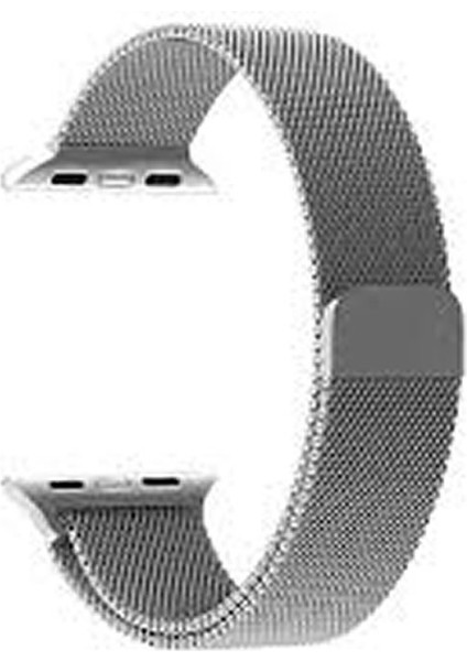 Apple Watch 9 Uyumlu 45MM Mıknatıslı Hasır Metal Kordon-01 Gümüş