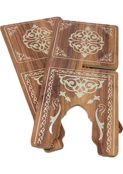 Kahverengi Mini Boy Yer ve Masaüstü Ahşap Kuran Okuma Rahlesi 8mm Mdf 21 x 40 x 17 cm