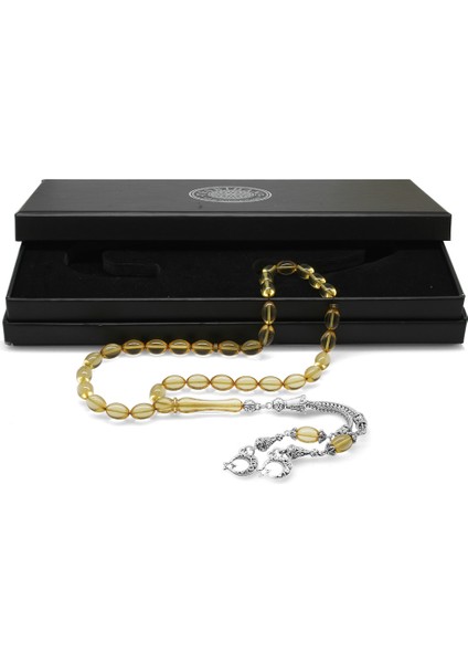 Kararmaz Metal Ayyıldız Püsküllü Arpa Kesim Şeffaf Beyaz Ateş Kehribar Tesbih