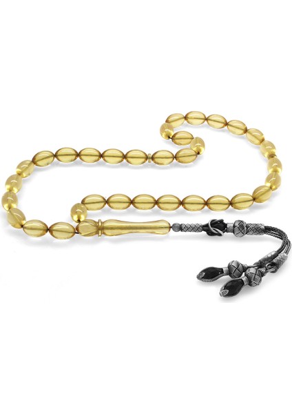 1000 Ayar Gümüş Kazaz Püsküllü Arpa Kesim Şeffaf Beyaz Ateş Kehribar Tesbih