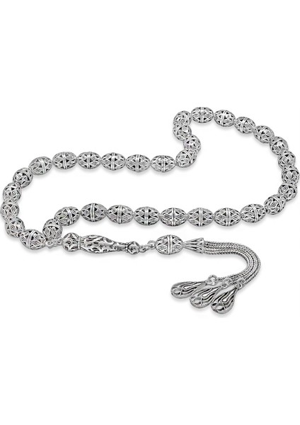 Su Damlası Püsküllü Imamesi Işlemeli Kapsül Kesim Büyük Boy 925 Ayar Gümüş Tesbih