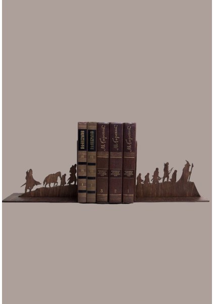 Yüzüklerin Efendisi Temalı Ahşap Kitap Destekleri, 2'li, Kahverengi, Türk Malı