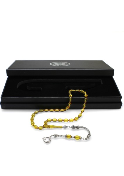 Ayyıldız Kararmaz Metal Püsküllü Arpa Kesim Sarı Ateş Kehribar Tesbih