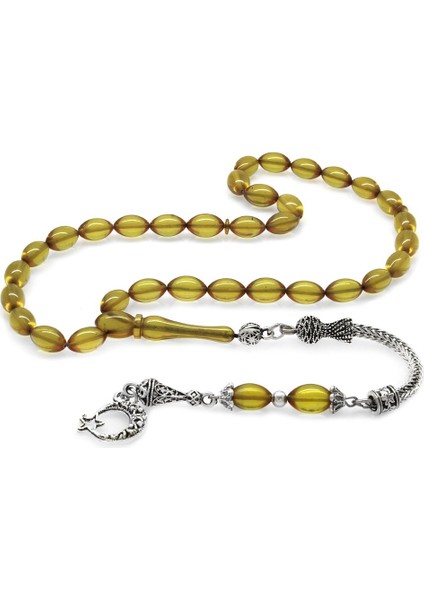 Ayyıldız Kararmaz Metal Püsküllü Arpa Kesim Sarı Ateş Kehribar Tesbih fırsatları