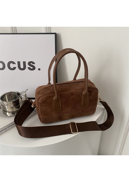 Crossbody Çanta Kızlar Üst Düzey Niş Çanta 2023 Yeni Süet Küçük Kare Çanta Basit Omuz Çantası (Yurt Dışından)