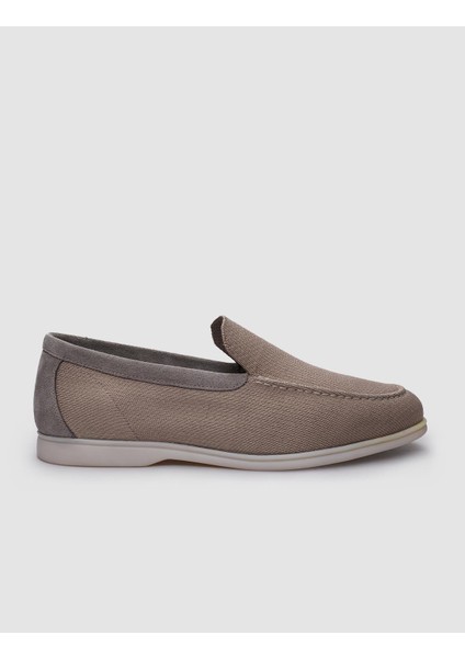 Triko Bej Deri Detaylı Erkek Loafer