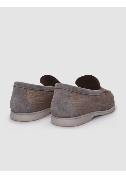 Triko Bej Deri Detaylı Erkek Loafer