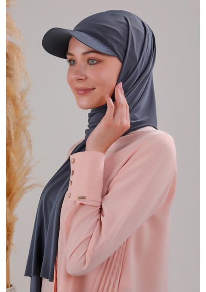 Kadın Tesettür Şapkalı Boneli Hazır Şal Koyu Gri Antrasit fiyatları