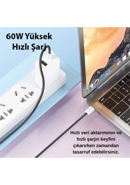 Hc Süper Hızlı 60W 1 Metre Type C To Type C Şarj Kablosu, Iphone 15 Serisi Ile Uyumlu Kablo