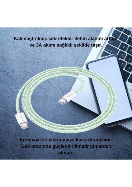 Hc Süper Hızlı 60W 1 Metre Type C To Type C Şarj Kablosu, Iphone 15 Serisi Ile Uyumlu Kablo