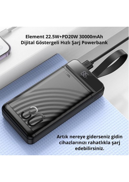 Hc 22.5W 30.000MAH Powerbank, LED Işıklı, Süper Hızlı, Dijital Göstergeli Powerbank, Yüksek Kapasiteli