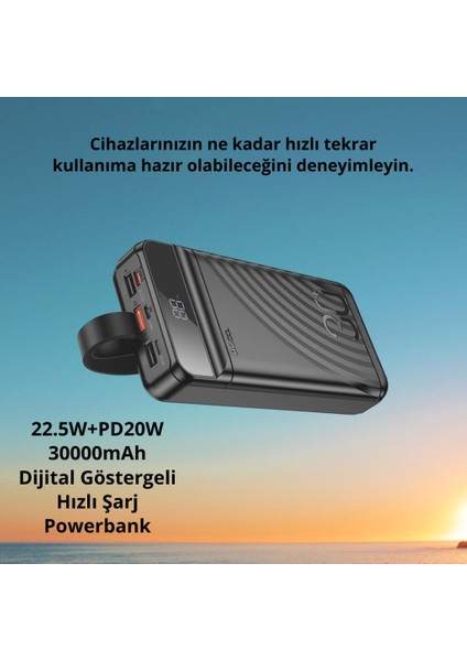 Hc 22.5W 30.000MAH Powerbank, LED Işıklı, Süper Hızlı, Dijital Göstergeli Powerbank, Yüksek Kapasiteli