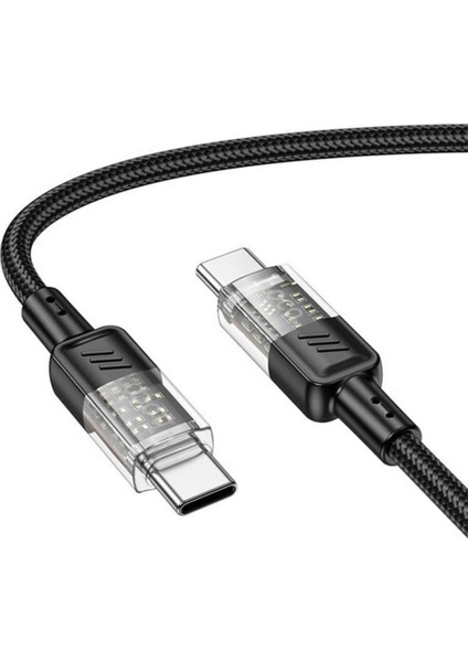 Hc Ultra Hızlı 60W 1 Metre Type C To Type C Şarj Kablosu, Akım ve Voltaj Korumalı Kopmaz Kablo