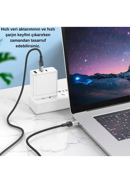Hc Ultra Hızlı 60W 1 Metre Type C To Type C Şarj Kablosu, Akım ve Voltaj Korumalı Kopmaz Kablo