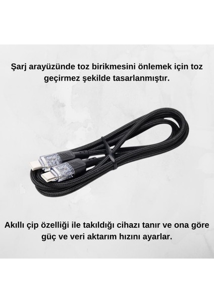 Hc Ultra Hızlı 60W 1 Metre Type C To Type C Şarj Kablosu, Akım ve Voltaj Korumalı Kopmaz Kablo