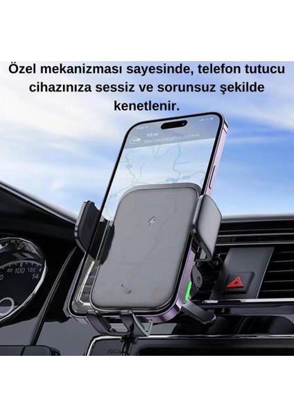 Süper Hızlı 15W Kablosuz Şarjlı Araç Içi Telefon Tutucu, Düşmez, Titremez, Stabil Telefon Tutucu