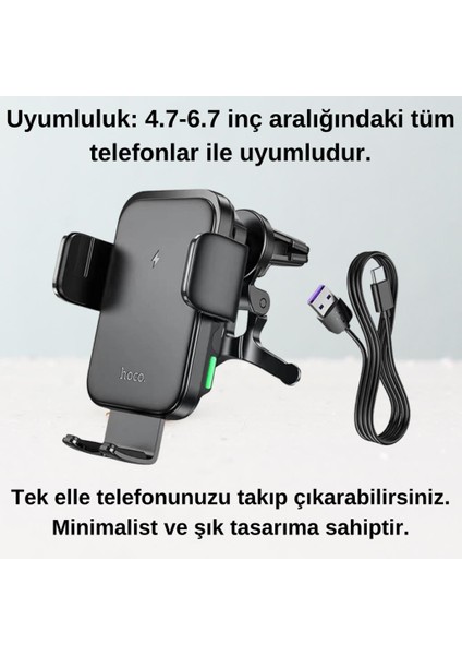 Süper Hızlı 15W Kablosuz Şarjlı Araç Içi Telefon Tutucu, Düşmez, Titremez, Stabil Telefon Tutucu