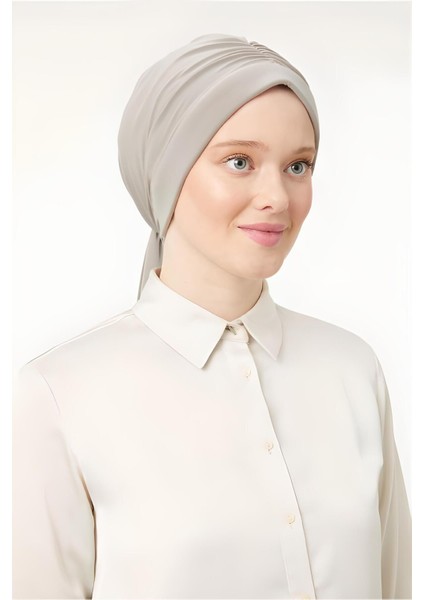 Kadın Tesettür Dubai Arkadan Bağlamalı Bone Şal Taş Rengi