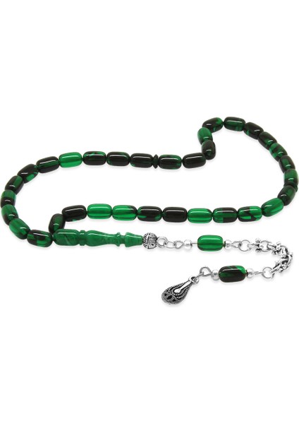 Kararmaz Metal Arnavut Zincir Su Damlası Püsküllü Kapsül Kesim Yeşil-Siyah Bilek Boy Ateş Kehribar Tesbih