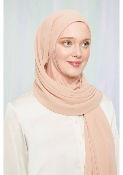 Kadın Tesettür Hijab Boneli Şifon Şal Pudra
