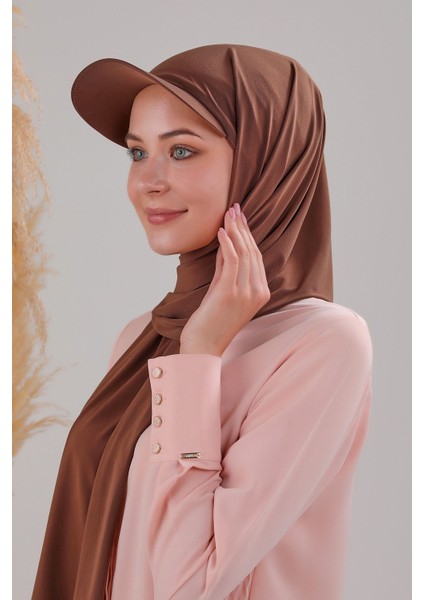 Kadın Tesettür Şapkalı Boneli Hazır Şal Kahverengi fiyatları