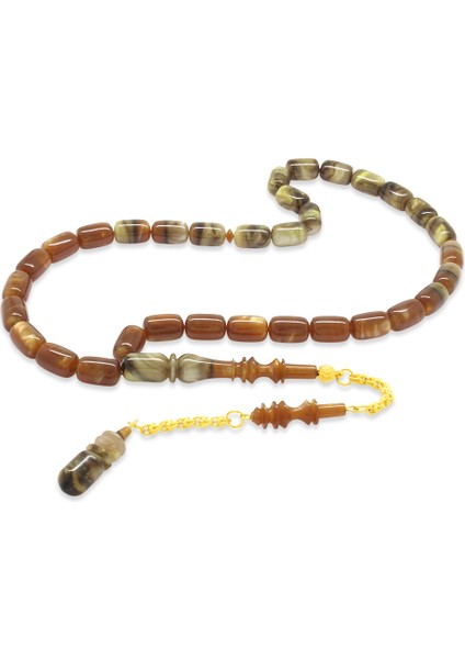 Gold Renk 925 Ayar Gümüş Püsküllü Imamesı Usta Işçilikli Kapsül Kesim Sedefli Süzme Multicolor Katalin Tesbih