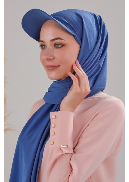 Kadın Tesettür Şapkalı Boneli Hazır Şal Indigo fiyatları