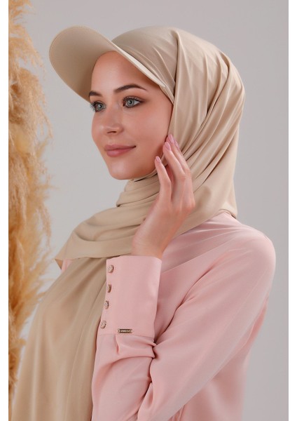 Kadın Tesettür Şapkalı Boneli Hazır Şal Krem fiyatları