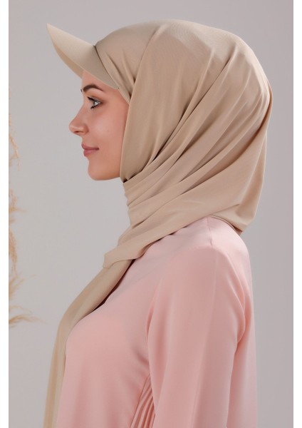 Kadın Tesettür Şapkalı Boneli Hazır Şal Krem modelleri