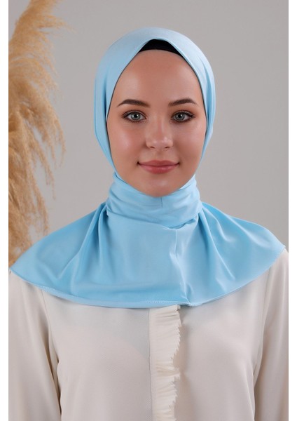 Kadın Tesettür Pratik Çıtçıtlı Sandy Fular Hazır Şal Bebe Mavisi