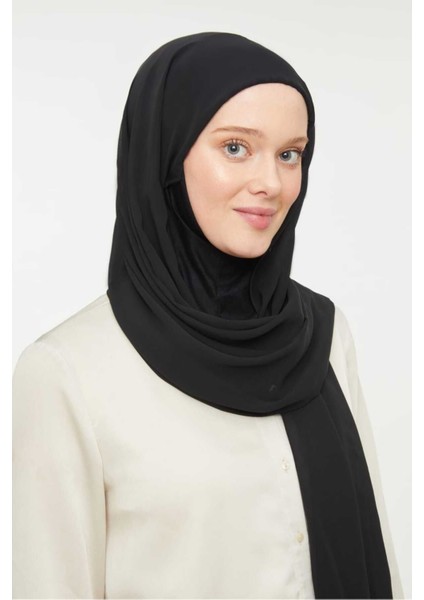 Kadın Tesettür Hijab Boneli Şifon Şal Siyah