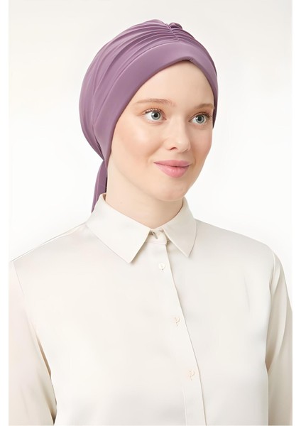 Kadın Tesettür Dubai Arkadan Bağlamalı Bone Şal Lila