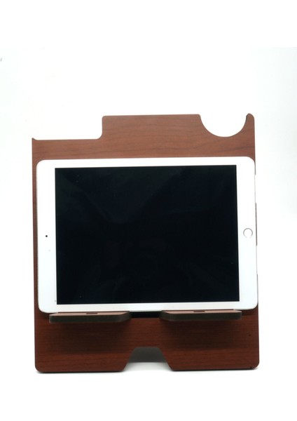 Ahşap Kitap ve Tablet Standı, Vav Desenli, Kahverengi, Organizer modelleri
