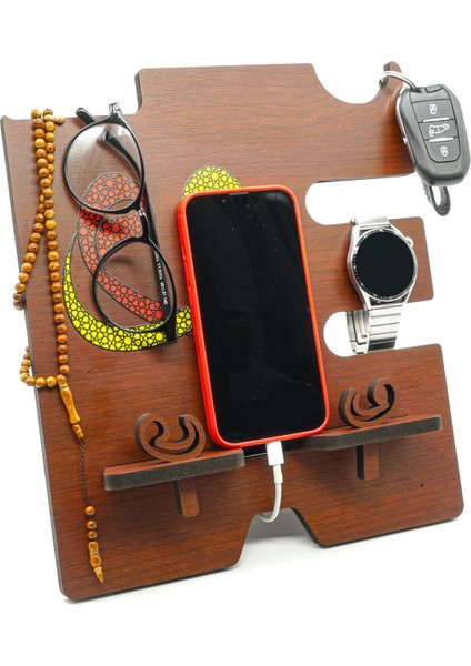 Ahşap Kitap ve Tablet Standı, Vav Desenli, Kahverengi, Organizer fırsatları