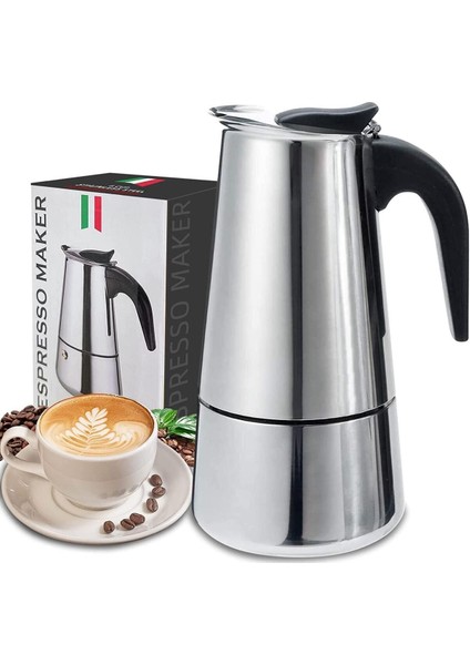 Tekno Trust Gümüş 4 Kişilik Çelik Mokapot Espresso Filtre Italyan Kahve Makinesi Çelik 200 + ml