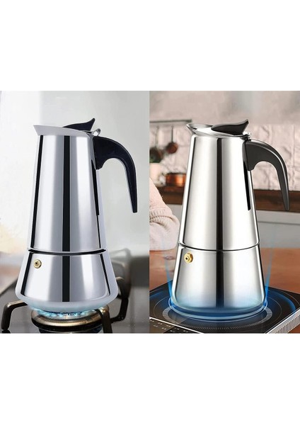 Tekno Trust Gümüş 4 Kişilik Çelik Mokapot Espresso Filtre Italyan Kahve Makinesi Çelik 200 + ml