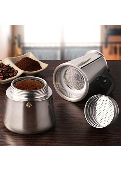 Tekno Trust Gümüş 4 Kişilik Çelik Mokapot Espresso Filtre Italyan Kahve Makinesi Çelik 200 + ml