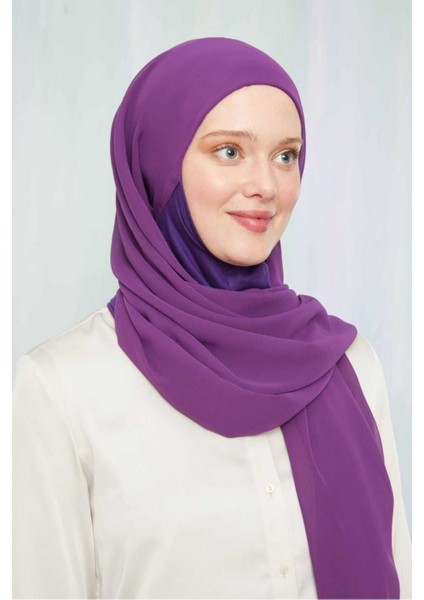 Kadın Tesettür Hijab Boneli Şifon Şal Mor